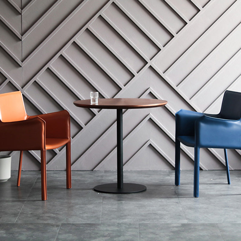 Wooden Top Dining Table Modern Round Dining Table with Metal Base Walnut 27.6"L x 27.6"W x 29.5"H Without Chairs Clearhalo 'Dining Tables & Seating' 'Dining Tables' 'dining_table' 'furn' 'furn_dining_table' 'Furniture' 'furniture_dining_table' 'Kitchen & Dining Furniture' 'kitchen' 'kitchen_dining_table' 4853502