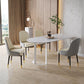 Free Form Sintered Stone Top Table for Restaurant Luxury Dining Table with Double Pedestal White 55.1"L x 31.5"W x 29.5"H Without Chairs Clearhalo 'Dining Tables & Seating' 'Dining Tables' 'dining_table' 'furn' 'furn_dining_table' 'Furniture' 'furniture_dining_table' 'Kitchen & Dining Furniture' 'kitchen' 'kitchen_dining_table' 4853512