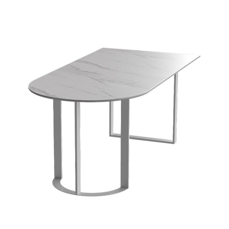 Free Form Sintered Stone Top Table for Restaurant Luxury Dining Table with Double Pedestal White Without Chairs Clearhalo 'Dining Tables & Seating' 'Dining Tables' 'dining_table' 'furn' 'furn_dining_table' 'Furniture' 'furniture_dining_table' 'Kitchen & Dining Furniture' 'kitchen' 'kitchen_dining_table' 4853513