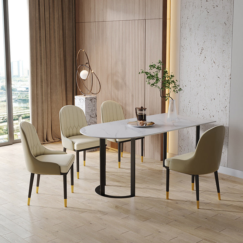 Free Form Sintered Stone Top Table for Restaurant Luxury Dining Table with Double Pedestal Black 47.2"L x 23.6"W x 29.5"H Without Chairs Clearhalo 'Dining Tables & Seating' 'Dining Tables' 'dining_table' 'furn' 'furn_dining_table' 'Furniture' 'furniture_dining_table' 'Kitchen & Dining Furniture' 'kitchen' 'kitchen_dining_table' 4853514