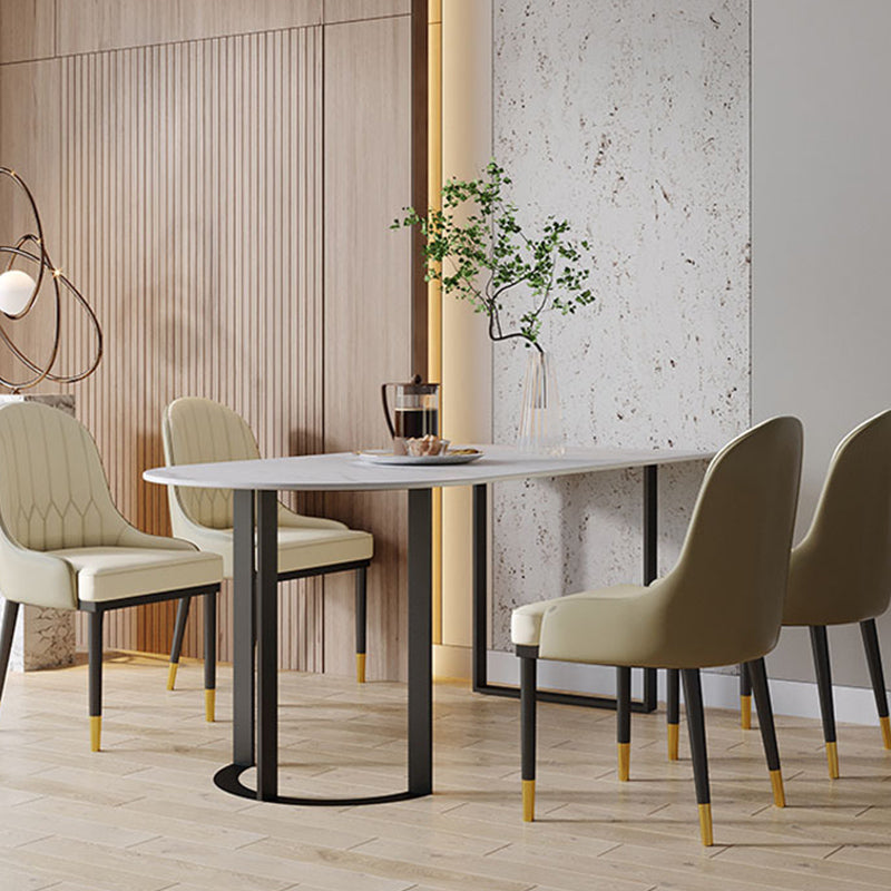 Free Form Sintered Stone Top Table for Restaurant Luxury Dining Table with Double Pedestal Black 70.9"L x 35.4"W x 29.5"H Without Chairs Clearhalo 'Dining Tables & Seating' 'Dining Tables' 'dining_table' 'furn' 'furn_dining_table' 'Furniture' 'furniture_dining_table' 'Kitchen & Dining Furniture' 'kitchen' 'kitchen_dining_table' 4853515