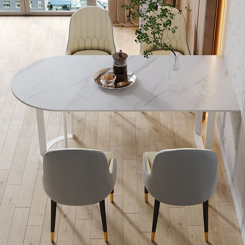 Free Form Sintered Stone Top Table for Restaurant Luxury Dining Table with Double Pedestal White 63"L x 31.5"W x 29.5"H Without Chairs Clearhalo 'Dining Tables & Seating' 'Dining Tables' 'dining_table' 'furn' 'furn_dining_table' 'Furniture' 'furniture_dining_table' 'Kitchen & Dining Furniture' 'kitchen' 'kitchen_dining_table' 4853516