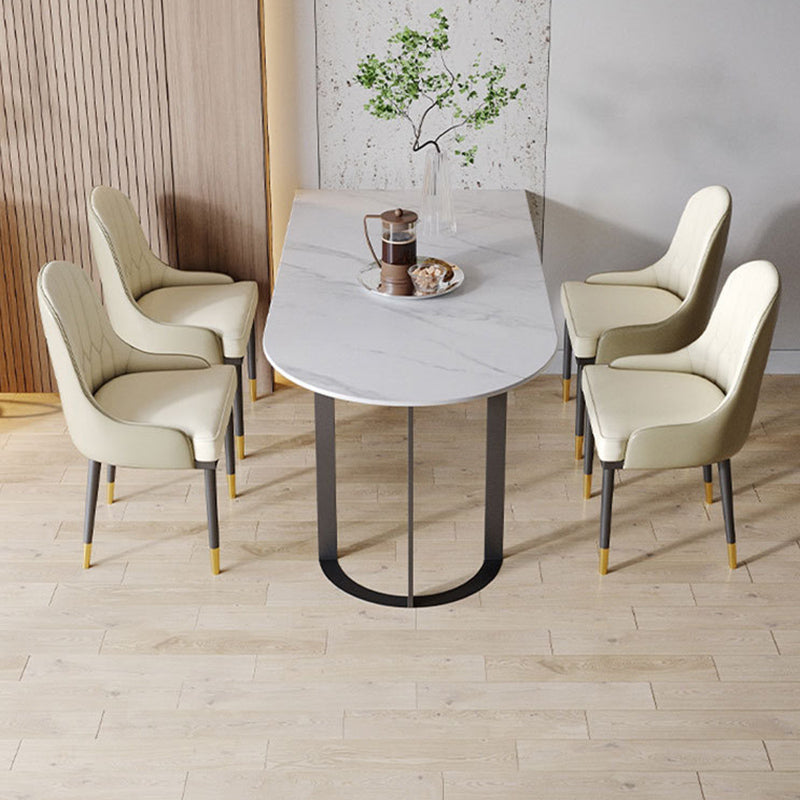 Free Form Sintered Stone Top Table for Restaurant Luxury Dining Table with Double Pedestal Clearhalo 'Dining Tables & Seating' 'Dining Tables' 'dining_table' 'furn' 'furn_dining_table' 'Furniture' 'furniture_dining_table' 'Kitchen & Dining Furniture' 'kitchen' 'kitchen_dining_table' 4853522