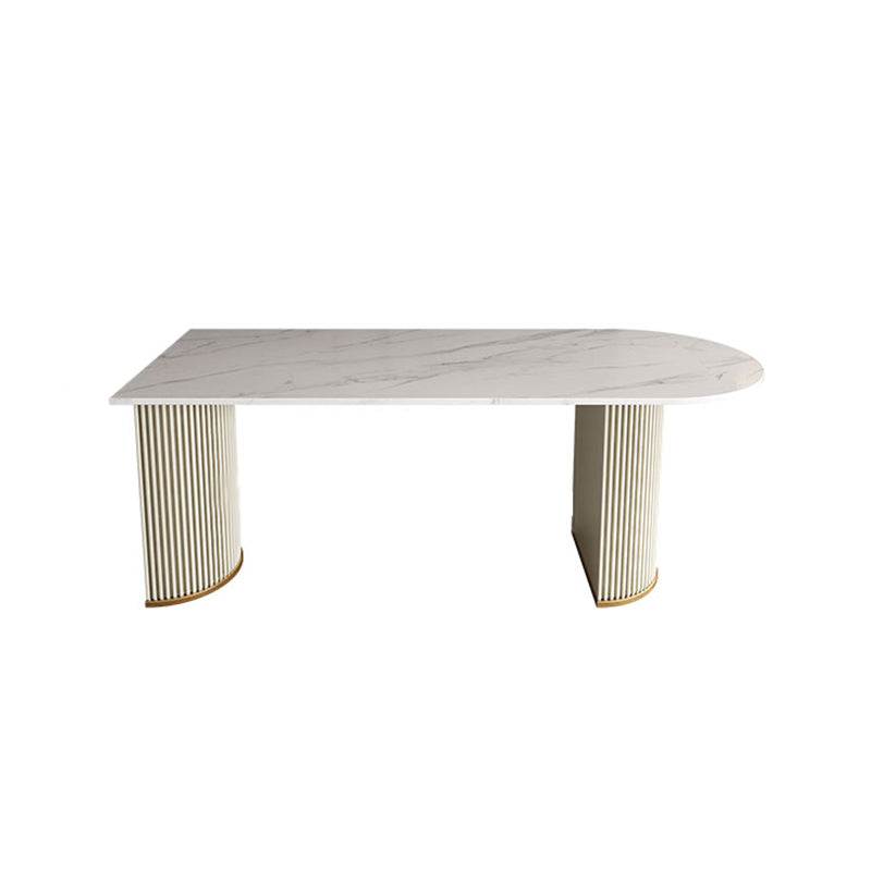 Free Form Sintered Stone Table for Restaurant Luxury White Top Table with Double Pedestal 63"L x 31.5"W x 29.5"H White Clearhalo 'Dining Tables & Seating' 'Dining Tables' 'dining_table' 'Furniture' 'furniture_dining_table' 'Kitchen & Dining Furniture' 'kitchen' 'kitchen_dining_table' 4853538