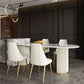 Free Form Sintered Stone Table for Restaurant Luxury White Top Table with Double Pedestal 70.9"L x 31.5"W x 29.5"H White Clearhalo 'Dining Tables & Seating' 'Dining Tables' 'dining_table' 'Furniture' 'furniture_dining_table' 'Kitchen & Dining Furniture' 'kitchen' 'kitchen_dining_table' 4853539