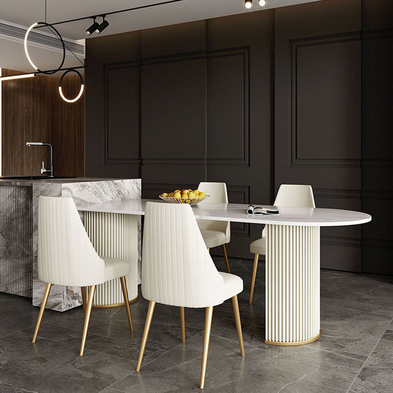 Free Form Sintered Stone Table for Restaurant Luxury White Top Table with Double Pedestal 70.9"L x 31.5"W x 29.5"H White Clearhalo 'Dining Tables & Seating' 'Dining Tables' 'dining_table' 'Furniture' 'furniture_dining_table' 'Kitchen & Dining Furniture' 'kitchen' 'kitchen_dining_table' 4853539