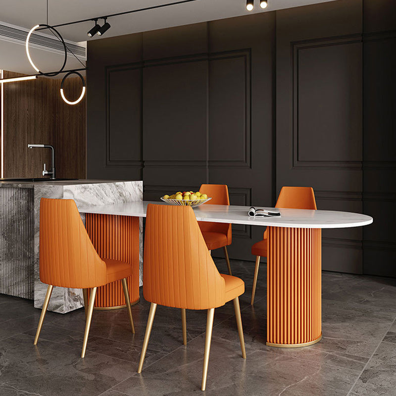 Free Form Sintered Stone Table for Restaurant Luxury White Top Table with Double Pedestal Orange Clearhalo 'Dining Tables & Seating' 'Dining Tables' 'dining_table' 'Furniture' 'furniture_dining_table' 'Kitchen & Dining Furniture' 'kitchen' 'kitchen_dining_table' 4853540