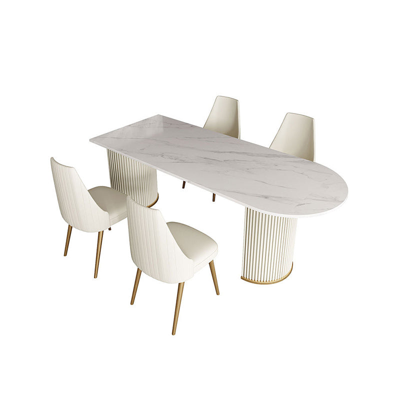 Free Form Sintered Stone Table for Restaurant Luxury White Top Table with Double Pedestal Clearhalo 'Dining Tables & Seating' 'Dining Tables' 'dining_table' 'Furniture' 'furniture_dining_table' 'Kitchen & Dining Furniture' 'kitchen' 'kitchen_dining_table' 4853542