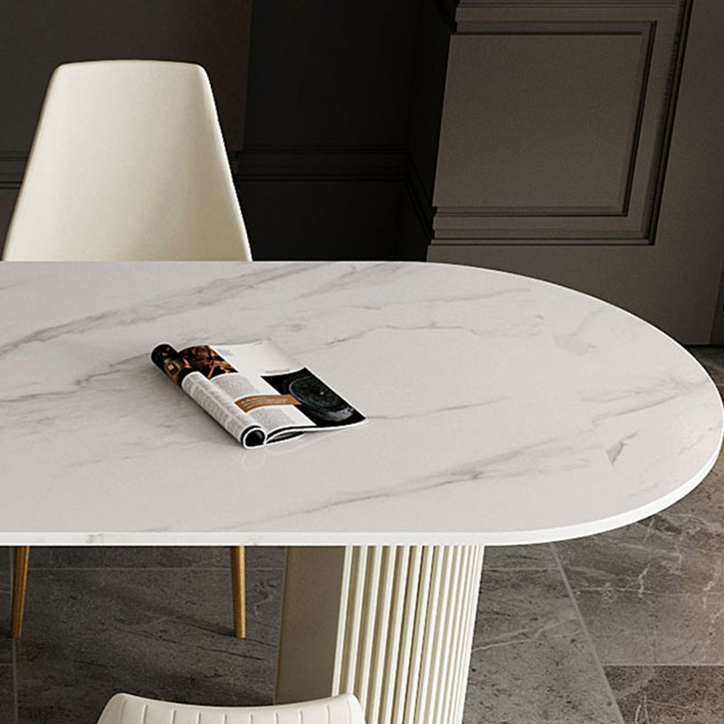 Free Form Sintered Stone Table for Restaurant Luxury White Top Table with Double Pedestal Clearhalo 'Dining Tables & Seating' 'Dining Tables' 'dining_table' 'Furniture' 'furniture_dining_table' 'Kitchen & Dining Furniture' 'kitchen' 'kitchen_dining_table' 4853543
