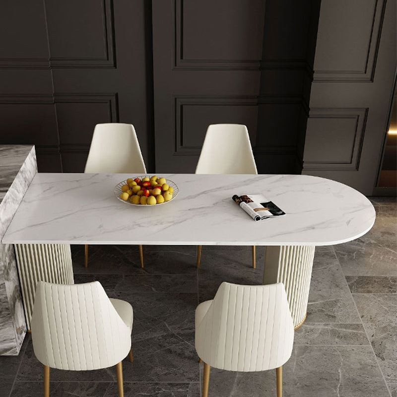 Free Form Sintered Stone Table for Restaurant Luxury White Top Table with Double Pedestal Clearhalo 'Dining Tables & Seating' 'Dining Tables' 'dining_table' 'Furniture' 'furniture_dining_table' 'Kitchen & Dining Furniture' 'kitchen' 'kitchen_dining_table' 4853544
