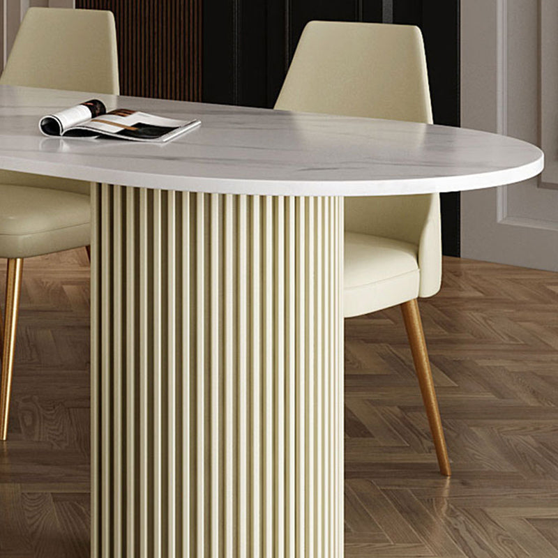 Free Form Sintered Stone Table for Restaurant Luxury White Top Table with Double Pedestal Clearhalo 'Dining Tables & Seating' 'Dining Tables' 'dining_table' 'Furniture' 'furniture_dining_table' 'Kitchen & Dining Furniture' 'kitchen' 'kitchen_dining_table' 4853546
