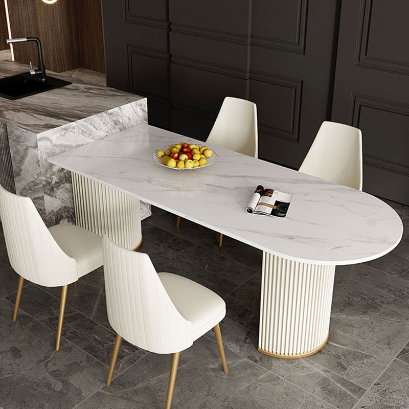 Free Form Sintered Stone Table for Restaurant Luxury White Top Table with Double Pedestal Clearhalo 'Dining Tables & Seating' 'Dining Tables' 'dining_table' 'Furniture' 'furniture_dining_table' 'Kitchen & Dining Furniture' 'kitchen' 'kitchen_dining_table' 4853547