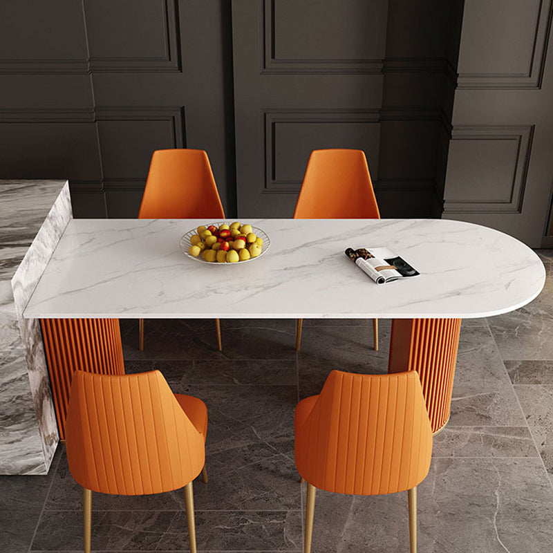 Free Form Sintered Stone Table for Restaurant Luxury White Top Table with Double Pedestal Clearhalo 'Dining Tables & Seating' 'Dining Tables' 'dining_table' 'Furniture' 'furniture_dining_table' 'Kitchen & Dining Furniture' 'kitchen' 'kitchen_dining_table' 4853548