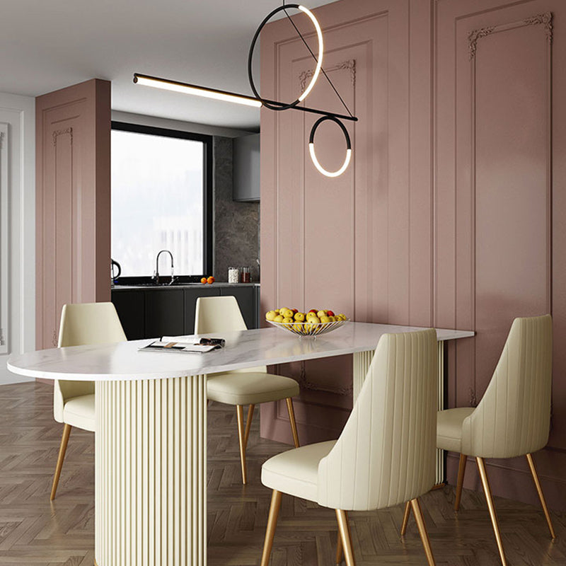 Free Form Sintered Stone Table for Restaurant Luxury White Top Table with Double Pedestal Clearhalo 'Dining Tables & Seating' 'Dining Tables' 'dining_table' 'Furniture' 'furniture_dining_table' 'Kitchen & Dining Furniture' 'kitchen' 'kitchen_dining_table' 4853549