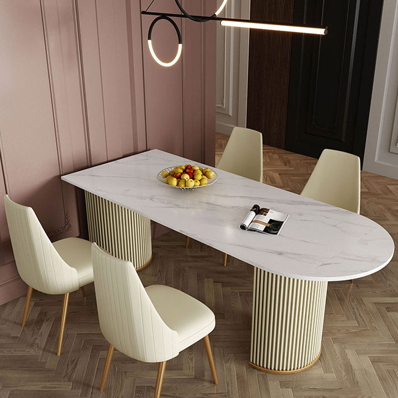 Free Form Sintered Stone Table for Restaurant Luxury White Top Table with Double Pedestal Clearhalo 'Dining Tables & Seating' 'Dining Tables' 'dining_table' 'Furniture' 'furniture_dining_table' 'Kitchen & Dining Furniture' 'kitchen' 'kitchen_dining_table' 4853550