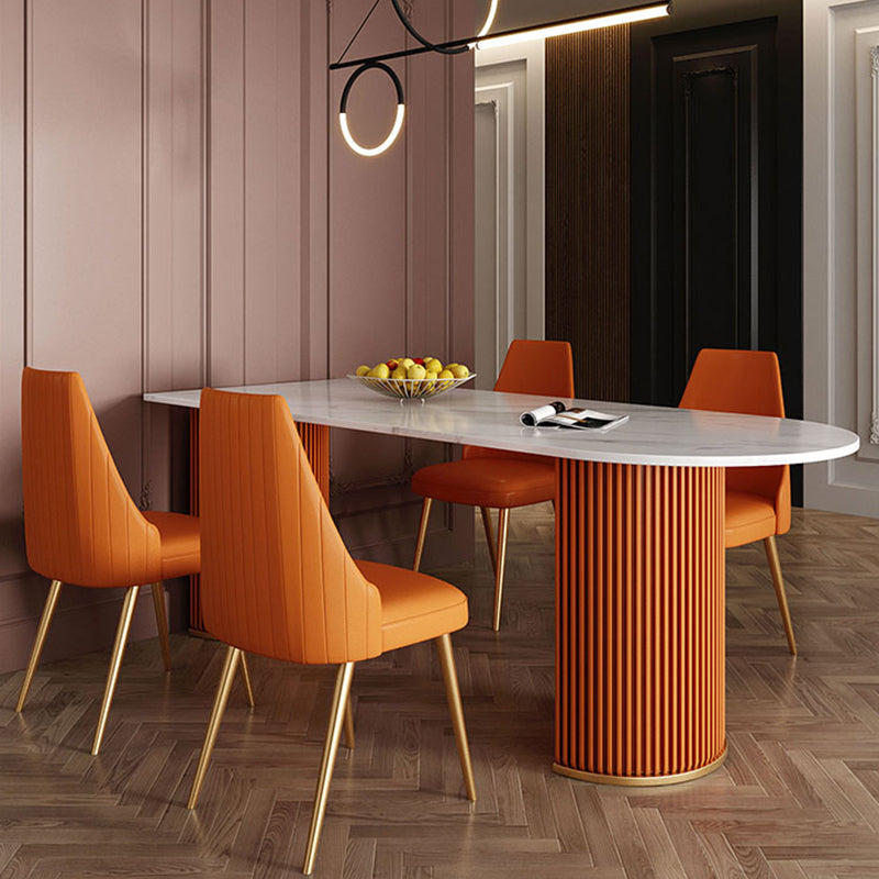 Free Form Sintered Stone Table for Restaurant Luxury White Top Table with Double Pedestal Clearhalo 'Dining Tables & Seating' 'Dining Tables' 'dining_table' 'Furniture' 'furniture_dining_table' 'Kitchen & Dining Furniture' 'kitchen' 'kitchen_dining_table' 4853551