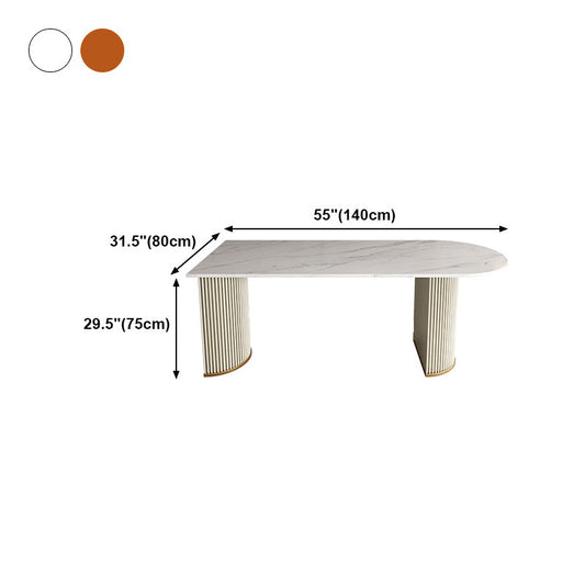 Free Form Sintered Stone Table for Restaurant Luxury White Top Table with Double Pedestal Clearhalo 'Dining Tables & Seating' 'Dining Tables' 'dining_table' 'Furniture' 'furniture_dining_table' 'Kitchen & Dining Furniture' 'kitchen' 'kitchen_dining_table' 4853552