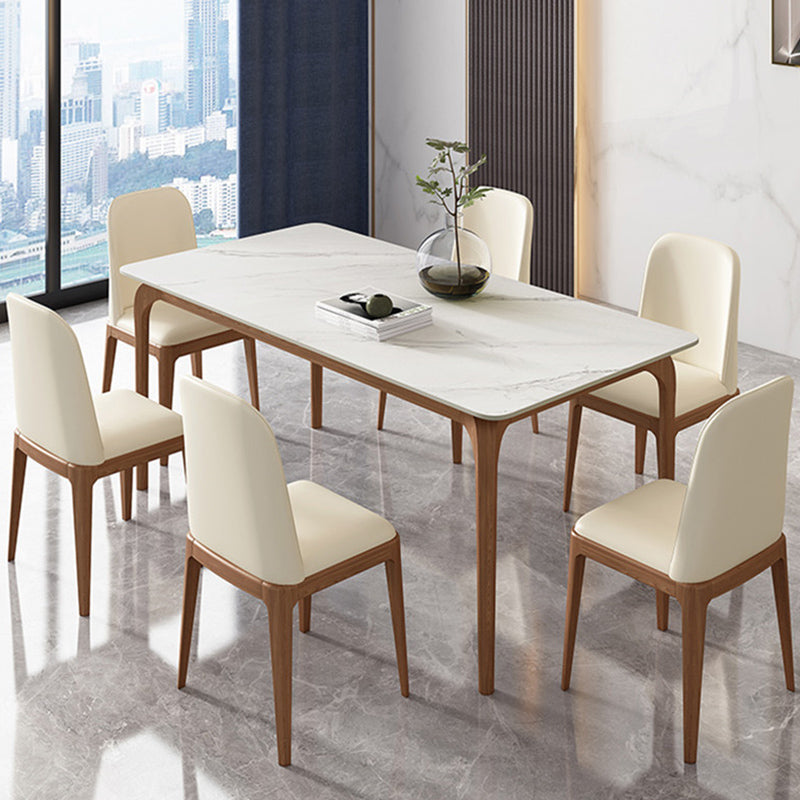 Rectangle Dining Table Sintered Stone Table Retro Modern with 4 Legs White Without Chairs Clearhalo 'Dining Tables & Seating' 'Dining Tables' 'dining_table' 'furn' 'furn_dining_table' 'Furniture' 'furniture_dining_table' 'Kitchen & Dining Furniture' 'kitchen' 'kitchen_dining_table' 4853585