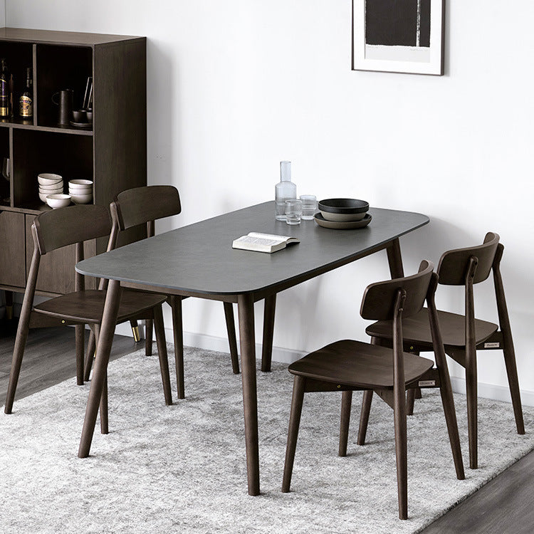 Rectangle Stone Top Dining Table Mid-Century Modern Dining Table with 4 Legs 55.1"L x 31.5"W x 29.5"H Without Chairs Clearhalo 'Dining Tables & Seating' 'Dining Tables' 'dining_table' 'furn' 'furn_dining_table' 'Furniture' 'furniture_dining_table' 'Kitchen & Dining Furniture' 'kitchen' 'kitchen_dining_table' 4853639