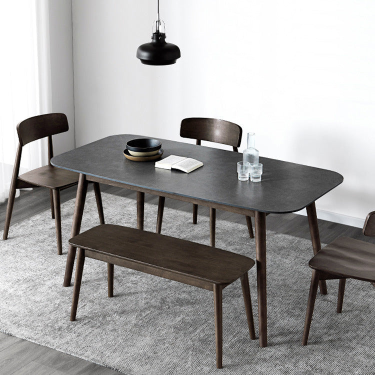 Rectangle Stone Top Dining Table Mid-Century Modern Dining Table with 4 Legs 70.9"L x 35.4"W x 29.5"H Without Chairs Clearhalo 'Dining Tables & Seating' 'Dining Tables' 'dining_table' 'furn' 'furn_dining_table' 'Furniture' 'furniture_dining_table' 'Kitchen & Dining Furniture' 'kitchen' 'kitchen_dining_table' 4853640