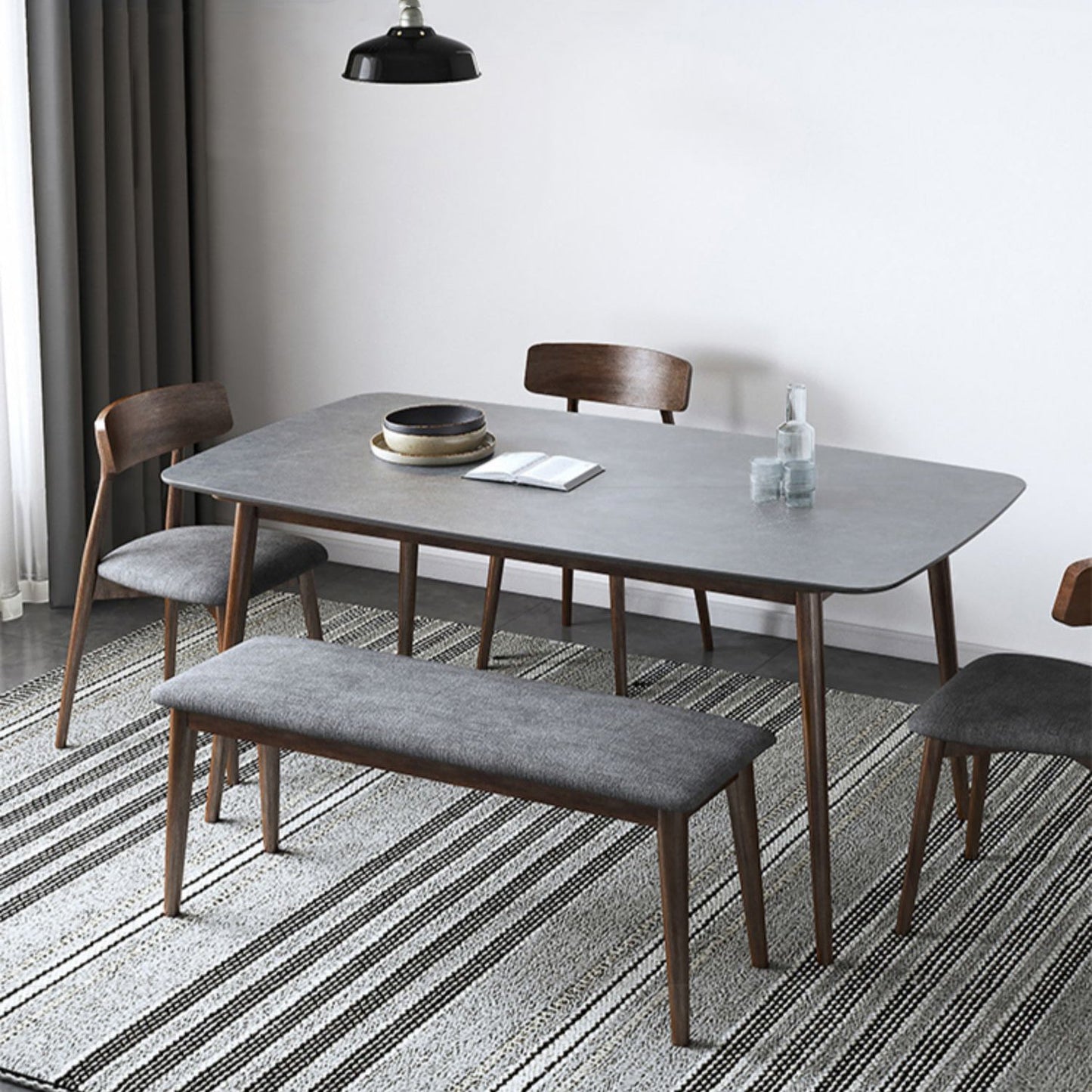 Rectangle Stone Top Dining Table Mid-Century Modern Dining Table with 4 Legs 78.7"L x 39.4"W x 29.5"H Without Chairs Clearhalo 'Dining Tables & Seating' 'Dining Tables' 'dining_table' 'furn' 'furn_dining_table' 'Furniture' 'furniture_dining_table' 'Kitchen & Dining Furniture' 'kitchen' 'kitchen_dining_table' 4853642