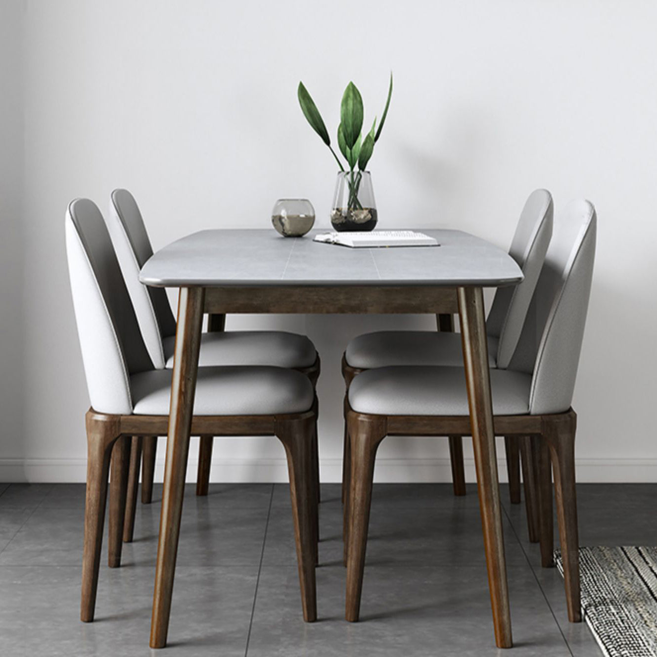 Rectangle Stone Top Dining Table Mid-Century Modern Dining Table with 4 Legs Clearhalo 'Dining Tables & Seating' 'Dining Tables' 'dining_table' 'furn' 'furn_dining_table' 'Furniture' 'furniture_dining_table' 'Kitchen & Dining Furniture' 'kitchen' 'kitchen_dining_table' 4853648
