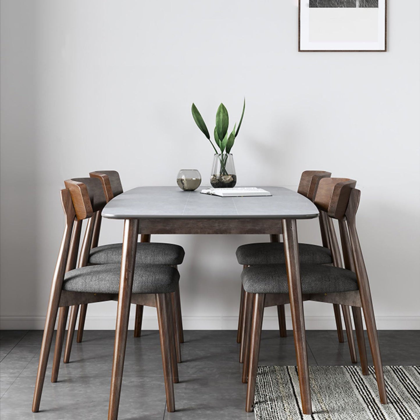 Rectangle Stone Top Dining Table Mid-Century Modern Dining Table with 4 Legs Clearhalo 'Dining Tables & Seating' 'Dining Tables' 'dining_table' 'furn' 'furn_dining_table' 'Furniture' 'furniture_dining_table' 'Kitchen & Dining Furniture' 'kitchen' 'kitchen_dining_table' 4853649