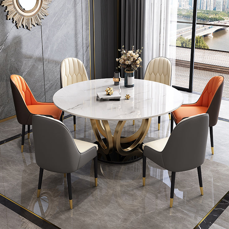 Glam Restaurant Sintered Stone Table Round Pedestal Dining Table Stone White Clearhalo 'Dining Tables & Seating' 'Dining Tables' 'dining_table' 'furn' 'furn_dining_table' 'Furniture' 'furniture_dining_table' 'Kitchen & Dining Furniture' 'kitchen' 'kitchen_dining_table' 4853660