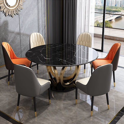 Glam Restaurant Sintered Stone Table Round Pedestal Dining Table Marble Black Clearhalo 'Dining Tables & Seating' 'Dining Tables' 'dining_table' 'furn' 'furn_dining_table' 'Furniture' 'furniture_dining_table' 'Kitchen & Dining Furniture' 'kitchen' 'kitchen_dining_table' 4853663