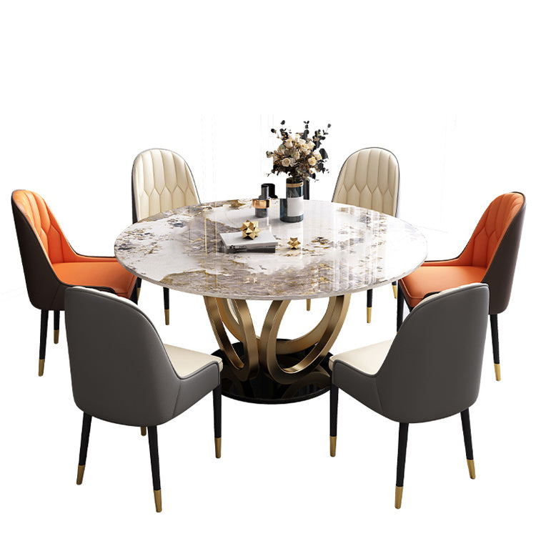 Glam Restaurant Sintered Stone Table Round Pedestal Dining Table Stone Pandora Gold Clearhalo 'Dining Tables & Seating' 'Dining Tables' 'dining_table' 'furn' 'furn_dining_table' 'Furniture' 'furniture_dining_table' 'Kitchen & Dining Furniture' 'kitchen' 'kitchen_dining_table' 4853664