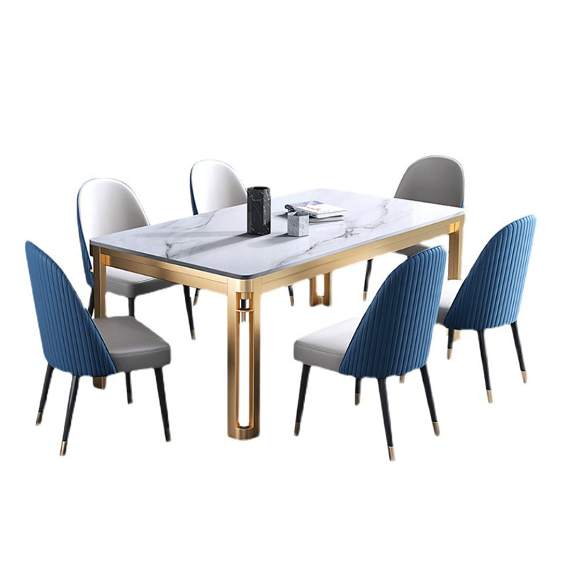 Glam Sintered Stone Home Table Gold Rectangle Dining Table with 4 Legs White Without Chairs Clearhalo 'Dining Tables & Seating' 'Dining Tables' 'dining_table' 'furn' 'furn_dining_table' 'Furniture' 'furniture_dining_table' 'Kitchen & Dining Furniture' 'kitchen' 'kitchen_dining_table' 4853673