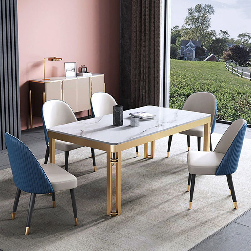 Glam Sintered Stone Home Table Gold Rectangle Dining Table with 4 Legs White 70.9"L x 35.4"W x 29.5"H Without Chairs Clearhalo 'Dining Tables & Seating' 'Dining Tables' 'dining_table' 'furn' 'furn_dining_table' 'Furniture' 'furniture_dining_table' 'Kitchen & Dining Furniture' 'kitchen' 'kitchen_dining_table' 4853674