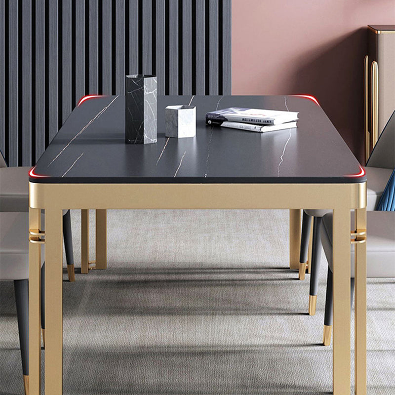 Glam Sintered Stone Home Table Gold Rectangle Dining Table with 4 Legs Clearhalo 'Dining Tables & Seating' 'Dining Tables' 'dining_table' 'furn' 'furn_dining_table' 'Furniture' 'furniture_dining_table' 'Kitchen & Dining Furniture' 'kitchen' 'kitchen_dining_table' 4853680