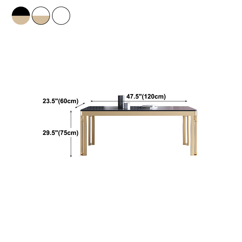 Glam Sintered Stone Home Table Gold Rectangle Dining Table with 4 Legs Clearhalo 'Dining Tables & Seating' 'Dining Tables' 'dining_table' 'furn' 'furn_dining_table' 'Furniture' 'furniture_dining_table' 'Kitchen & Dining Furniture' 'kitchen' 'kitchen_dining_table' 4853683