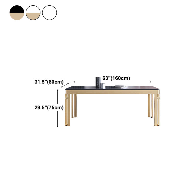 Glam Sintered Stone Home Table Gold Rectangle Dining Table with 4 Legs Clearhalo 'Dining Tables & Seating' 'Dining Tables' 'dining_table' 'furn' 'furn_dining_table' 'Furniture' 'furniture_dining_table' 'Kitchen & Dining Furniture' 'kitchen' 'kitchen_dining_table' 4853685