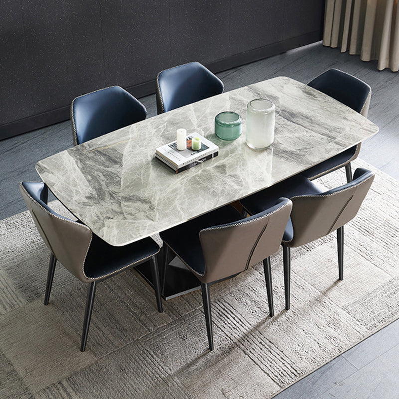 Stone Top Dining Table Modern Rectangle Dining Table with Black Base 70.9"L x 35.4"W x 29.5"H Clearhalo 'Dining Tables & Seating' 'Dining Tables' 'dining_table' 'Furniture' 'furniture_dining_table' 'Kitchen & Dining Furniture' 'kitchen' 'kitchen_dining_table' 4853689