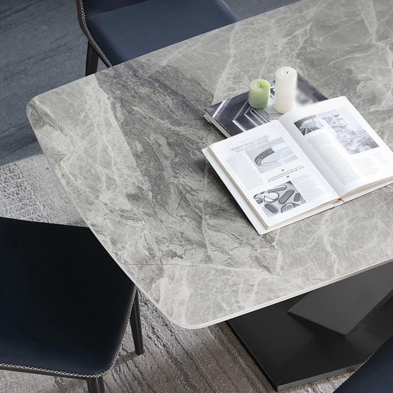Stone Top Dining Table Modern Rectangle Dining Table with Black Base Clearhalo 'Dining Tables & Seating' 'Dining Tables' 'dining_table' 'Furniture' 'furniture_dining_table' 'Kitchen & Dining Furniture' 'kitchen' 'kitchen_dining_table' 4853695