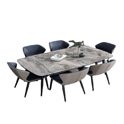Stone Top Dining Table Modern Rectangle Dining Table with Black Base 78.7"L x 31.5"W x 29.5"H Clearhalo 'Dining Tables & Seating' 'Dining Tables' 'dining_table' 'Furniture' 'furniture_dining_table' 'Kitchen & Dining Furniture' 'kitchen' 'kitchen_dining_table' 4853696