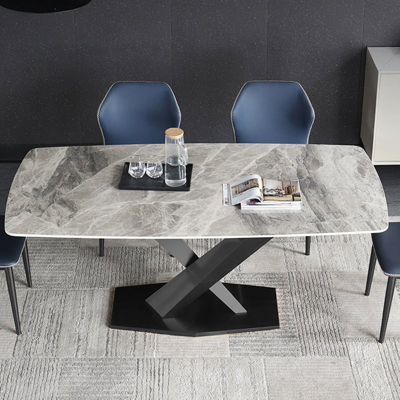 Stone Top Dining Table Modern Rectangle Dining Table with Black Base Clearhalo 'Dining Tables & Seating' 'Dining Tables' 'dining_table' 'Furniture' 'furniture_dining_table' 'Kitchen & Dining Furniture' 'kitchen' 'kitchen_dining_table' 4853698