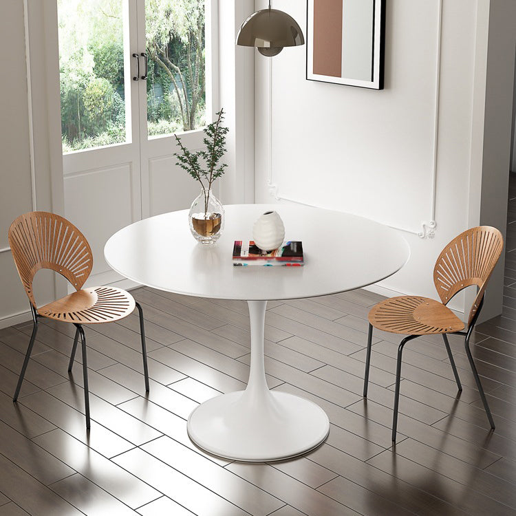 Stone Round Top Table Contemporary Dining Table with Pedestal Base Gloss White 47.2"L x 47.2"W x 29.5"H Without Chairs Clearhalo 'Dining Tables & Seating' 'Dining Tables' 'dining_table' 'furn' 'furn_dining_table' 'Furniture' 'furniture_dining_table' 'Kitchen & Dining Furniture' 'kitchen' 'kitchen_dining_table' 4853707