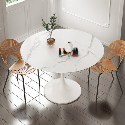 Stone Round Top Table Contemporary Dining Table with Pedestal Base White Without Chairs Clearhalo 'Dining Tables & Seating' 'Dining Tables' 'dining_table' 'furn' 'furn_dining_table' 'Furniture' 'furniture_dining_table' 'Kitchen & Dining Furniture' 'kitchen' 'kitchen_dining_table' 4853709