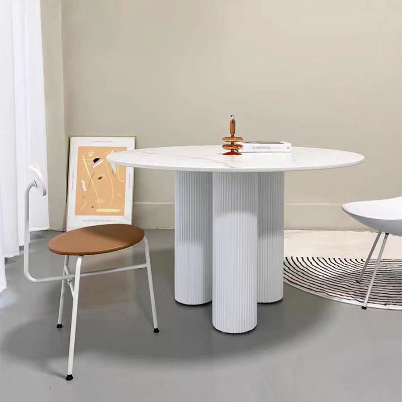 Living Room Contemporary Dining Table Round Dining Table with Pedestal Base Gloss White 51.2"L x 51.2"W x 29.5"H Without Chairs Clearhalo 'Dining Tables & Seating' 'Dining Tables' 'dining_table' 'furn' 'furn_dining_table' 'Furniture' 'furniture_dining_table' 'Kitchen & Dining Furniture' 'kitchen' 'kitchen_dining_table' 4853737
