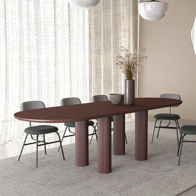 Modern Oval Dining Table Tripod Base Kitchen Dining Table with Solid Wood Coffee 94.5"L x 35.4"W x 29.5"H Without Chairs Clearhalo 'Dining Tables & Seating' 'Dining Tables' 'dining_table' 'furn' 'furn_dining_table' 'Furniture' 'furniture_dining_table' 'Kitchen & Dining Furniture' 'kitchen' 'kitchen_dining_table' 4853749
