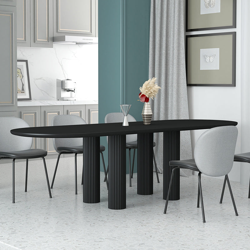 Modern Oval Dining Table Tripod Base Kitchen Dining Table with Solid Wood Black 70.9"L x 31.5"W x 29.5"H Without Chairs Clearhalo 'Dining Tables & Seating' 'Dining Tables' 'dining_table' 'furn' 'furn_dining_table' 'Furniture' 'furniture_dining_table' 'Kitchen & Dining Furniture' 'kitchen' 'kitchen_dining_table' 4853751