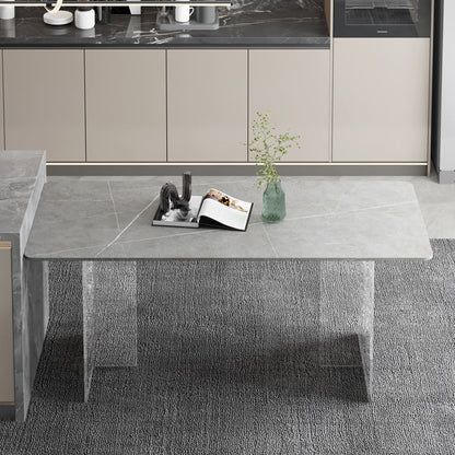 Dining Room Modern Dinette Table Rectangle Acrylic Double Pedestal Dining Table Gray Without Chairs Clearhalo 'Dining Tables & Seating' 'Dining Tables' 'dining_table' 'furn' 'furn_dining_table' 'Furniture' 'furniture_dining_table' 'Kitchen & Dining Furniture' 'kitchen' 'kitchen_dining_table' 4853786