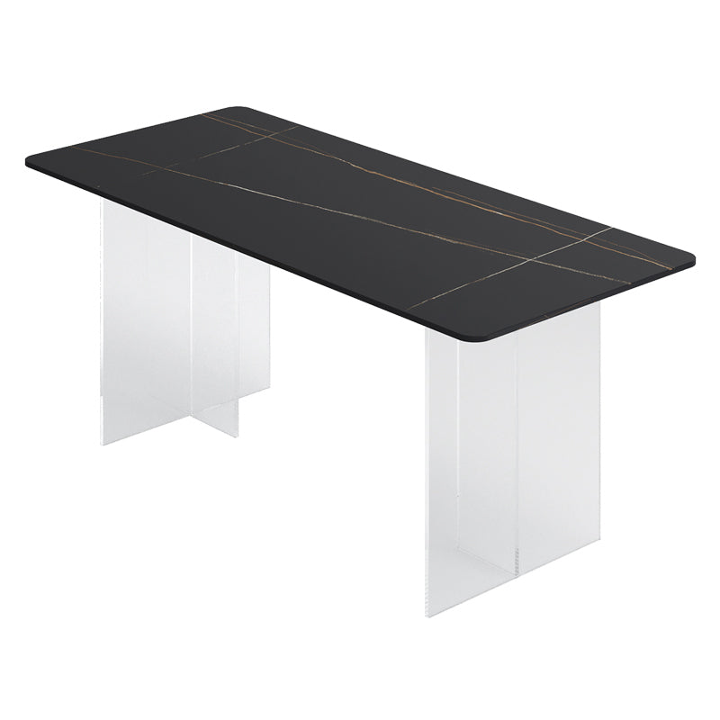 Dining Room Modern Dinette Table Rectangle Acrylic Double Pedestal Dining Table Black Without Chairs Clearhalo 'Dining Tables & Seating' 'Dining Tables' 'dining_table' 'furn' 'furn_dining_table' 'Furniture' 'furniture_dining_table' 'Kitchen & Dining Furniture' 'kitchen' 'kitchen_dining_table' 4853788