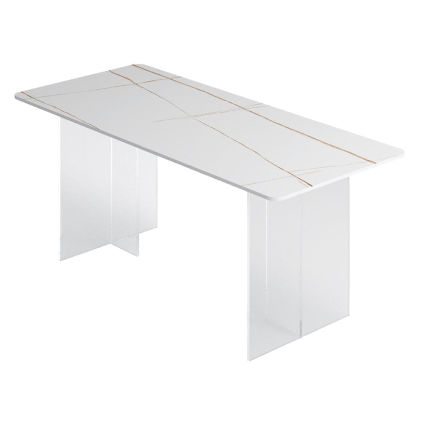 Dining Room Modern Dinette Table Rectangle Acrylic Double Pedestal Dining Table White Without Chairs Clearhalo 'Dining Tables & Seating' 'Dining Tables' 'dining_table' 'furn' 'furn_dining_table' 'Furniture' 'furniture_dining_table' 'Kitchen & Dining Furniture' 'kitchen' 'kitchen_dining_table' 4853792