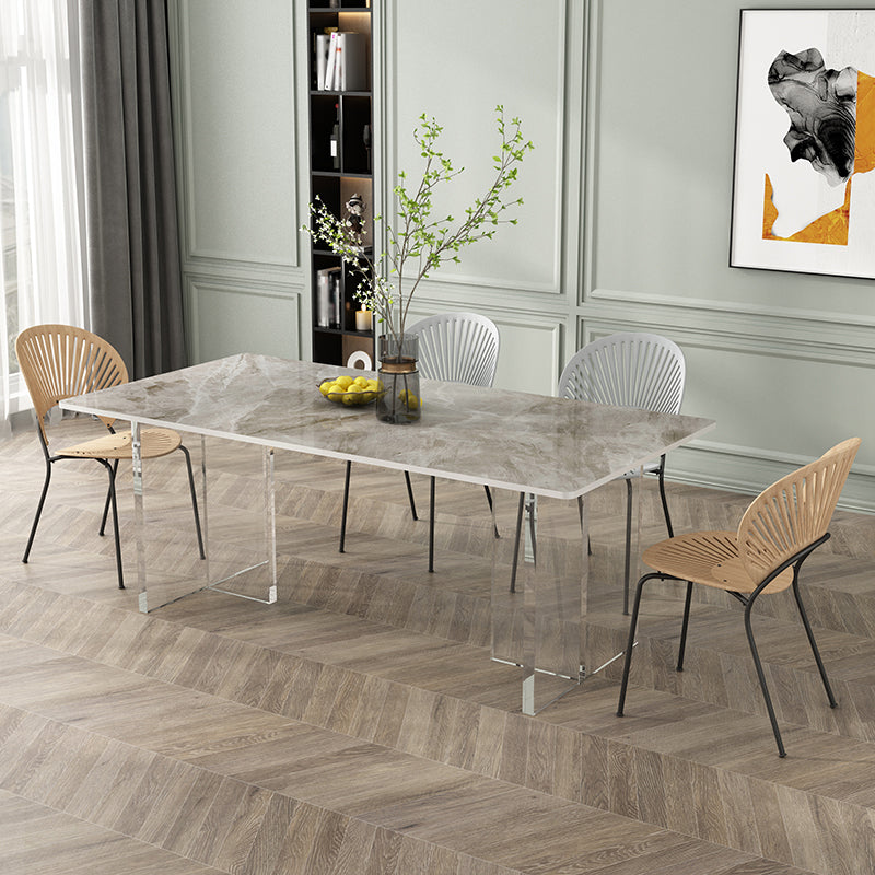 Modern Stone Top Dining Table Rectangle Acrylic Base Counter Dining Table Gray Without Chairs Clearhalo 'Dining Tables & Seating' 'Dining Tables' 'dining_table' 'furn' 'furn_dining_table' 'Furniture' 'furniture_dining_table' 'Kitchen & Dining Furniture' 'kitchen' 'kitchen_dining_table' 4853799