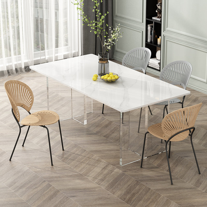 Modern Stone Top Dining Table Rectangle Acrylic Base Counter Dining Table White 47.2"L x 27.6"W x 29.5"H Without Chairs Clearhalo 'Dining Tables & Seating' 'Dining Tables' 'dining_table' 'furn' 'furn_dining_table' 'Furniture' 'furniture_dining_table' 'Kitchen & Dining Furniture' 'kitchen' 'kitchen_dining_table' 4853802