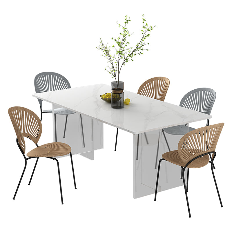 Modern Stone Top Dining Table Rectangle Acrylic Base Counter Dining Table White Without Chairs Clearhalo 'Dining Tables & Seating' 'Dining Tables' 'dining_table' 'furn' 'furn_dining_table' 'Furniture' 'furniture_dining_table' 'Kitchen & Dining Furniture' 'kitchen' 'kitchen_dining_table' 4853803